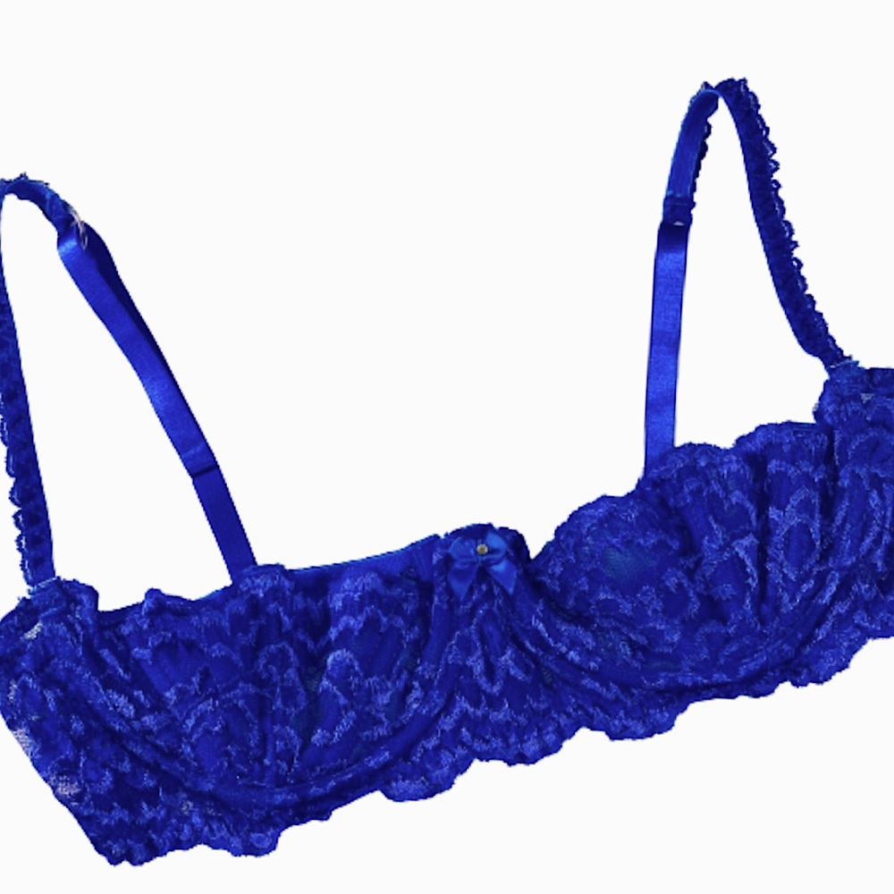 Vintage Royal Blue Lace Balconette Bra PlusSize38C